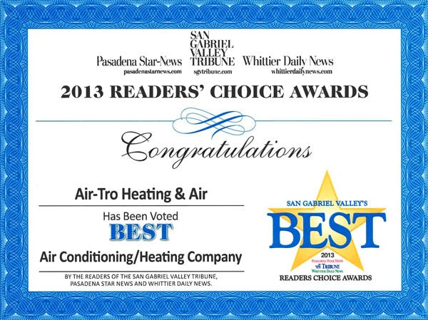 San Gabriel Valley 2013 Reader's Choice Award Winner Air-Tro