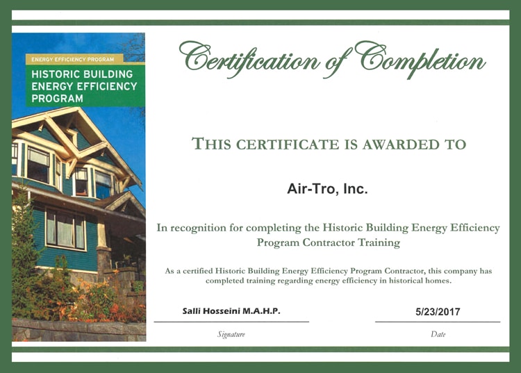 Historic Building Energy Efficiency Program Certificate