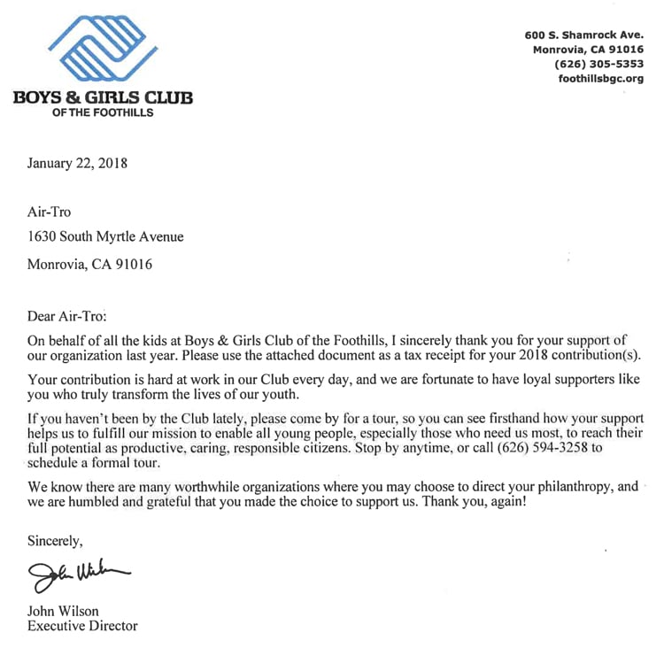 boys and girls club of the foothills donation letter