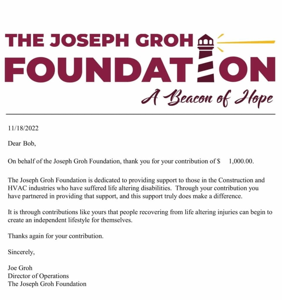Cash Sale from The Joseph S Groh Foundation 12728 1