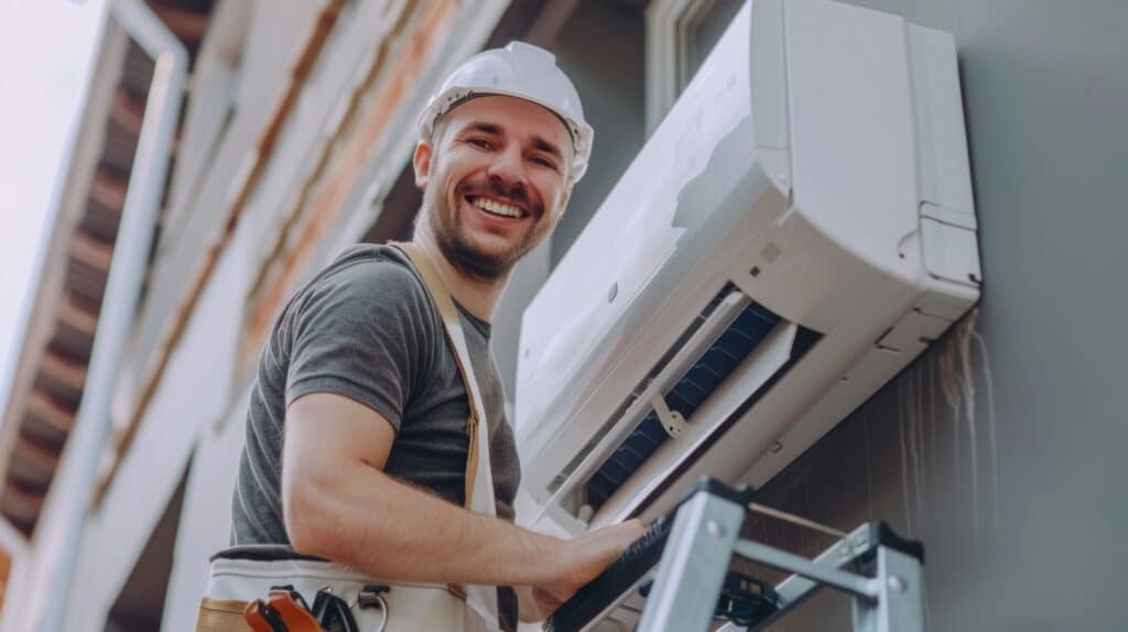 Licensed Air-Tro crew installing a residential AC in Monrovia