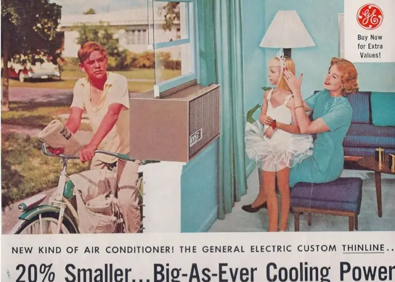 general electric 1960s ac ad General Electric 1960s thinline air conditioner ad with family in comfort