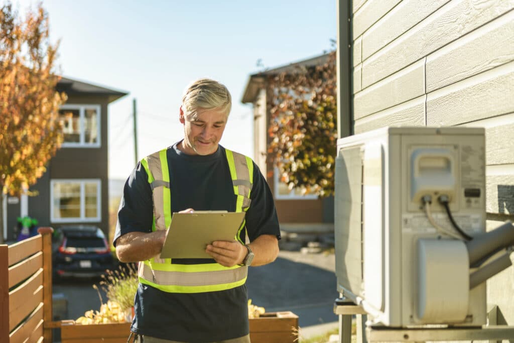 Air Tro estimator at a Pasadena home discussing financing options Air-Tro HVAC expert providing a free in-home estimate to a Pasadena homeowner exploring financing options