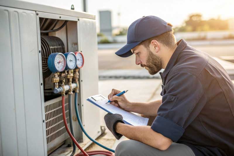 Air Tro estimator at a Pasadena home discussing financing options Air-Tro HVAC expert providing a free in-home estimate to a Pasadena homeowner exploring financing options