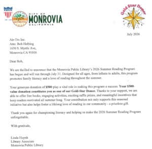 Air-Tro Support for Monrovia Reads Air-Tro Support for Monrovia Reads
